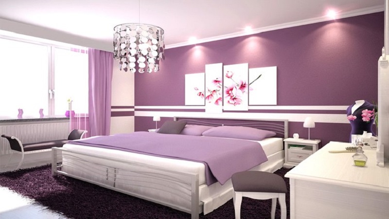 Phòng ngủ vợ chồng sơn màu tím